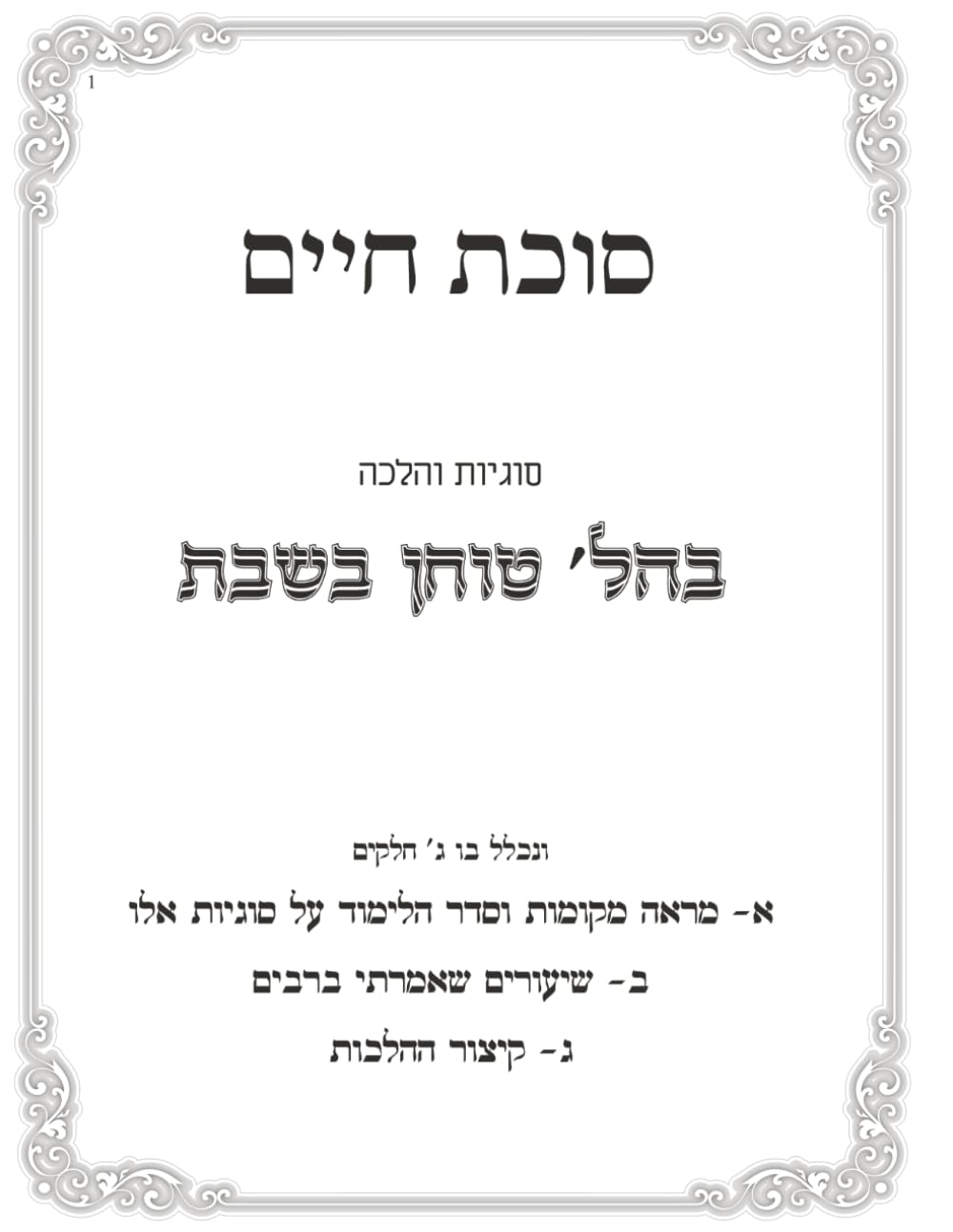 Shiurim U'Marei Mekomos B'Inyan Hilchos Tochen: Sukas Chaim cover
