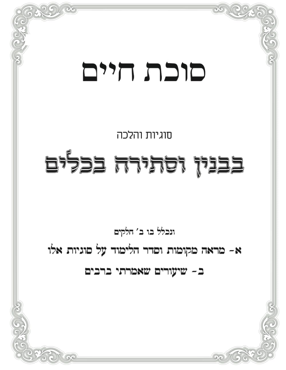 Binyan U'Sesirah B'Keilim B'Shabbos: Sukas Chaim cover